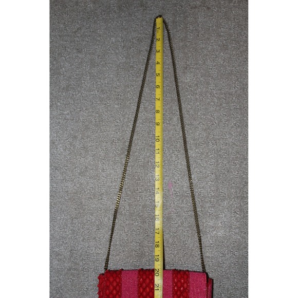 Anthropologie Beaded Striped Crossbody Bag Red Pink Chain Strap NWT - Picture 11 of 12
